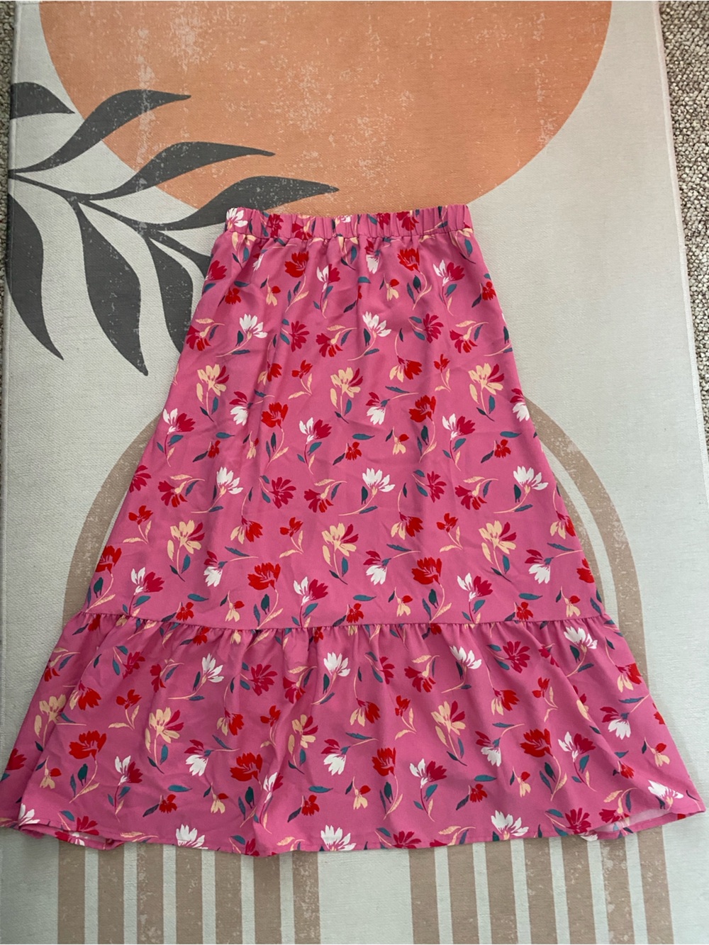 LOFT Pink Floral Tiered Midi Skirt